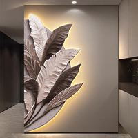 Décoration murale en MDF avec lumière LED florale 3D en forme de feuilles irrégulières de luxe en gros pour salon, entrée et hôtels