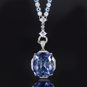 Trendy Jewelry Bright Finish Eco-friendly <b>Copper</b> 20*23mm Dried Rose Design Blue Purple Cubic Zirconia Pendant Necklace for Women - Product Image 5