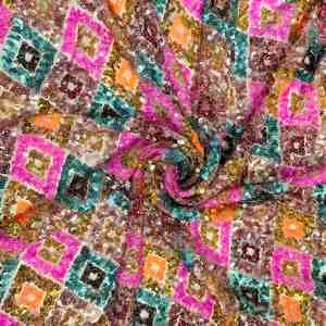 Bán buôn tùy chỉnh floeal dệt Polyester lưới vàng đỏ sequin ren vải cho phụ nữ ăn mặc, hometextile - Product Image 2