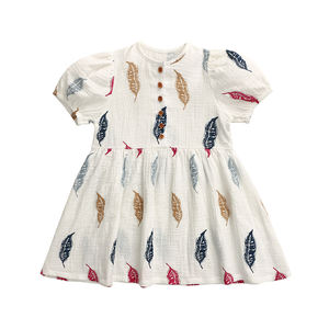 夏の人気売れ筋ベビーガール服パフスリーブリーフパターン可愛いキッズドレス - Product Image 2