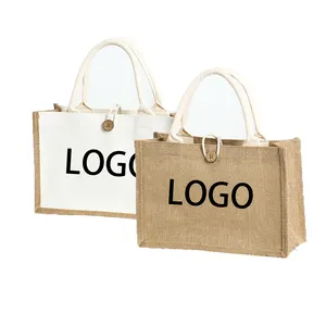 recycled large handle outside shopping ribbon burlap jute totes with button wholesale jute bag for beach