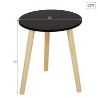Table d'appoint ronde noire avec pieds en bois naturel, table basse simple à trois pieds pour balcon, maison d'hôtes, décoration intérieure, table à café