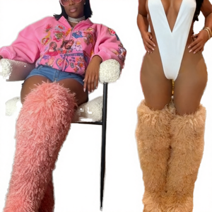 Botas de nieve para mujer, estilo mongol, por encima de la rodilla, con punta abierta, de franela, antideslizantes, cálidas, novedad de invierno - Product Image 3