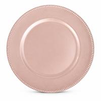 Assiette de présentation PP de 13 pouces, or rose, bord perlé, sous-assiette décorative pour mariages, banquets, hôtels, fêtes et événements