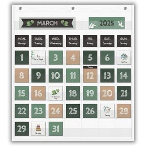 Tableau de gestion du temps en nylon grand format, style bohème, avec pochettes pour calendrier et végétation, pour la décoration de la salle de classe, de la maison ou de l'école des enfants - Product Image 1