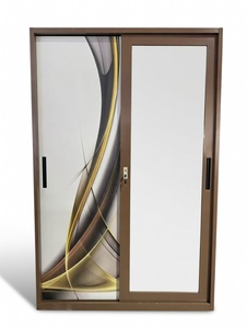Armoire coulissante moderne <span class=keywords><strong>en</strong></span> acier avec motif imprimé et porte miroir pour chambre à coucher - Product Image 2