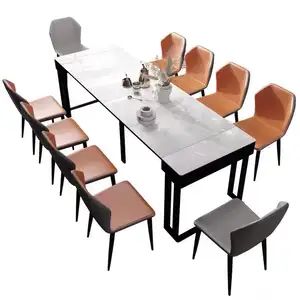 Wholesale supplier 10 seaters dinner extendable marble fold dining table chairs set for dining room furniture