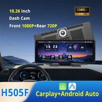 H505F Écran tactile HD 10,26 pouces avec caméra de recul sans fil, Carplay, Android Auto, Mirror Link, DVR, moniteur de voiture pour écran portable