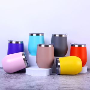 Mug à café personnalisé en acier inoxydable 304, forme œuf, sans pied, 12 oz, avec revêtement en poudre colorée, gobelet de voyage en métal pour vin - Product Image 1