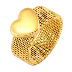 Bagues en maille en acier inoxydable étanche plaqué or 18 carats PVD bicolore avec cœur gonflé pour femme, bijoux de mariage - Product Image 2