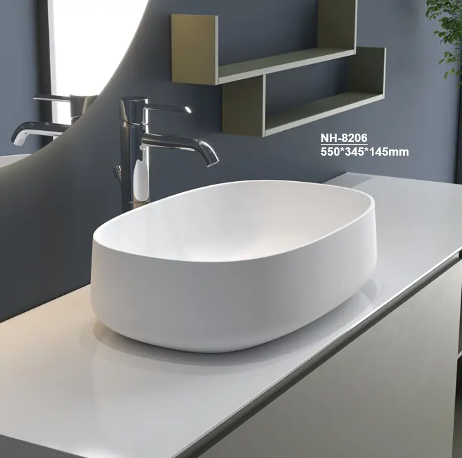 Rounded rectangle bathroom sink solid surface sink