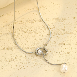 Damen Lange Edelstahl-Perlen-Lariat-Halskette, Verstellbare Titan-Stahlkette mit Hochwertigem Erscheinungsbild - Product Image 4