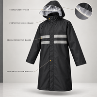 Manteau de pluie long noir réfléchissant, imperméable, coupe-vent, durable, avec visière transparente et capuche, pour moto, cyclisme, trajets quotidiens, activités de plein air, personnalisé pour adulte