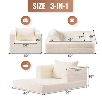 Canapé-lit pliant 3-en-1 pour salon, chambre, bureau, appartement, une place, en mousse, avec oreiller, adapté aux chiens