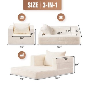 Sofá Cama Plegable 3 en 1 para Sala de Estar, Dormitorio u Oficina, con un Solo Asiento, de Espuma, con Almohada, Apto para Perros - Product Image 4