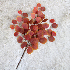 Feuilles de plantes vertes artificielles, feuilles d'eucalyptus à trois branches, fleurs en soie, décoration murale style forêt, haute simulation durable - Product Image 2