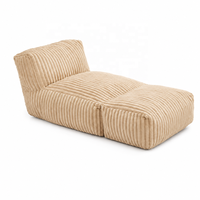 Canapé pouf en velours côtelé large beige moderne en forme de L avec repose-pieds, chaise longue compressée sous vide pour salon et appartement