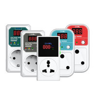 Protector de Voltaje Ajustable Monofásico con Pantalla Digital y Enchufe Francés de 230v 16a para Aire Acondicionado