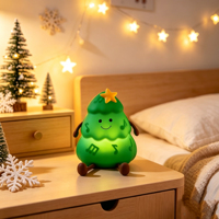 Veilleuse LED en silicone en forme de sapin de Noël, rechargeable par USB, à commande tactile, intensité réglable, blanc chaud, pour chambre d'enfant, décoration de Noël, cadeau
