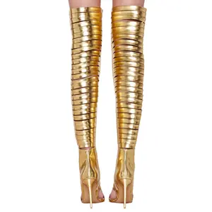 פיפ הבוהן רצועות עקבים בעבודת יד נשים-high-end זהב סנדל מגפיים
