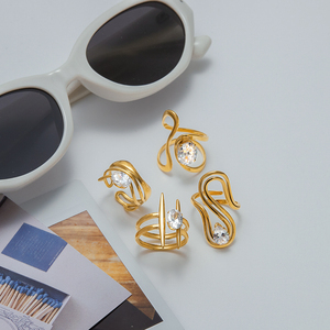 J & D 18K oro piatto in acciaio inox <span class=keywords><strong>anelli</strong></span> moderne linee minimaliste doppio strato cavo geometrico grande zircone aperto anello <span class=keywords><strong>solitario</strong></span> - Product Image 5