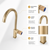 Robinet de lavabo en laiton massif à arc haut, avec bouton latéral nervuré, monocommande, pour lavabo de salle de bain sur comptoir