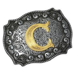 Hebilla de cinturón personalizada de Metal para hombre, A-Z Vintage con letras doradas, iniciales florales, estilo Hip Hop, vaquero, cintura, indio - Product Image 4