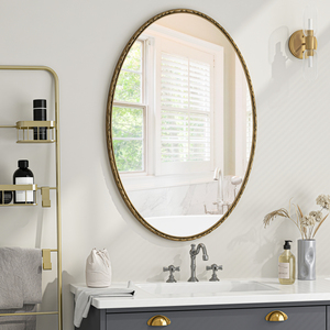 Iron Art Oval Retro Mirror Antique Effect Gold Wall Hanging For Bathroom Bedroom Living Room - Product Image 1