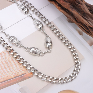 Chaîne de taille squelette en alliage de zinc double couche Hip Hop pour hommes, chaîne de corps tendance Halloween blanc K - Product Image 4