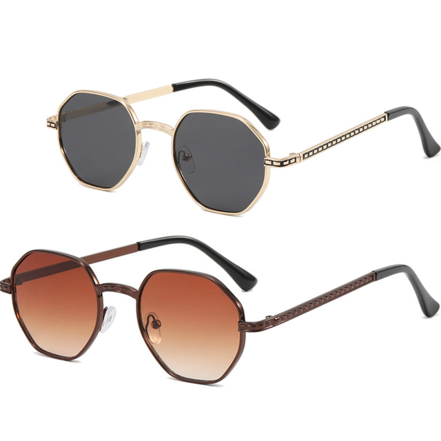 Designer Eyewear Retro Metal Punk Polygon Sunglasses Women Fashion Clear Shades Uv400 Men Bronze Color Sun Glasses