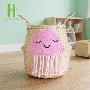 Garden Style Seagrass Storage Basket Home Decorative Christmas Decorations Gifts Foldable Laundry Basket Storage <b>Box</b> Bin OEM - Product Image 1
