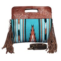 Madosh tas Tote gaya Barat untuk wanita, tas jinjing Bohemian pirus Aztec, tas selempang timbul, dompet, tas sadel