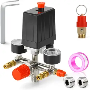 Air Compressor Pressure Switch Control Valve 90-120 PSI 110V-240V Replacement Parts With 0-180 Pressure gauge