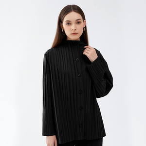 Gaun katun lengan panjang wanita, baju luar Korea Solid berlipat kerah berdiri longgar musim gugur dan musim dingin - Product Image 4