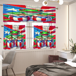 Rideaux décoratifs 3 pièces avec logo grenouille de Porto Rico, à œillets, impression 3D pour fenêtre de salon, chambre à coucher, salle de bain - Product Image 1