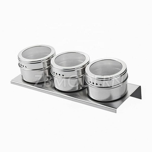Magnetic Spice Jars Spice Containers with Metal Wall Base rack Storage Containers with Clear Lid for refrigerator