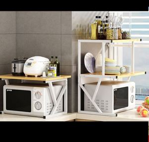 Multifunctional Wooden Microwave Oven Corner <b>Shelf</b> 2-Tier <b>Kitchen</b> Carbon Steel <b>Shelf</b> Free Bakery Standing Deck Oven With Stand - Product Image 5