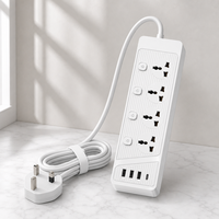 Multiprise industrielle universelle personnalisée OEM en gros, 4 prises, 3 ports USB Type-C, interrupteur individuel durable, rallonge 2m