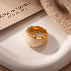 Wholesale Luxury Unisex Couple Statement <b>Ring</b> Distinctive Thick Wide Band Multi-Faceted Inlay Stainless Steel - Product Image 2