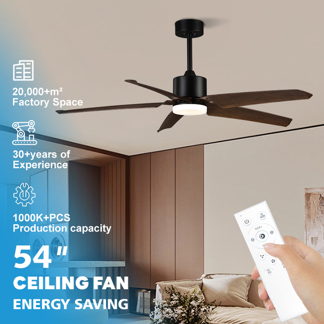Best Seller Modern Simple Style Indoor Living Room 54Inch 3-Color Temperature Remote Control Dimming Smart Led Ceiling Fan Light