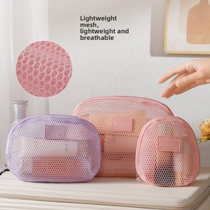 New Polyester Mesh Cosmetic Bag Women-Portable High-End Japan Style <strong>Travel</strong> <strong>Washbag</strong> with Large Capacity for Lipsticks Essentials - Product Image 3