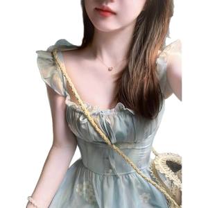 Robe d'été décontractée à imprimé floral, dos nu, coupe trapèze, longueur ras du sol, épaules dénudées, en polyester/coton, taille élastique, à volants - Product Image 5