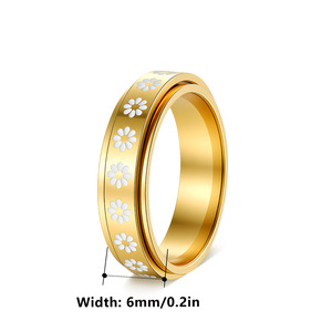 Vente Chaude <span class=keywords><strong>Bague</strong></span> Fidget Spinner Fleur de Marguerite en Acier Inoxydable Minimaliste Rotative Anti-stress pour Couples, Vente en Gros - Product Image 6