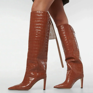 Bottes longues élégantes pour femmes à imprimé animal, talons hauts, bout pointu, bottines tendance à hauteur du genou, tige droite - Product Image 1