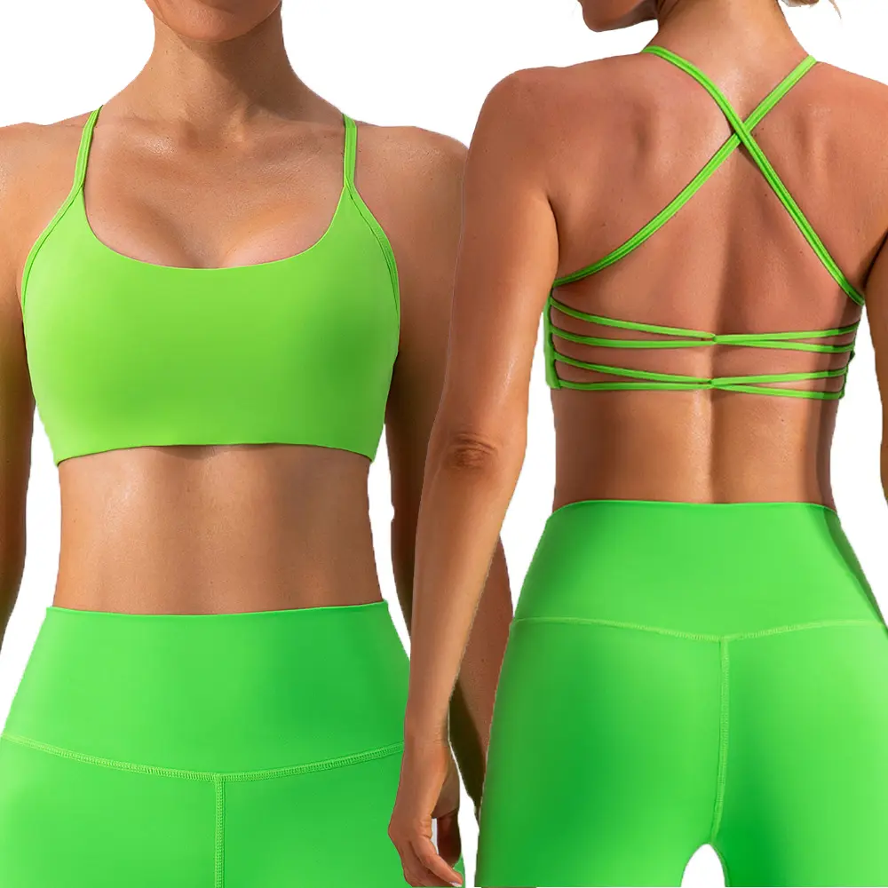 Helle Farbe Grün Hochwertige Yoga Wear Sport-BH Benutzer definiertes Logo Fitness Sexy Cross Back Yoga-BH