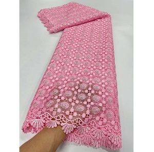 Tela de encaje de guipur ecológica al por mayor de 5 yardas con pedrería bordada para vestidos de novia africanos y ropa de fiesta para mujer - Product Image 5