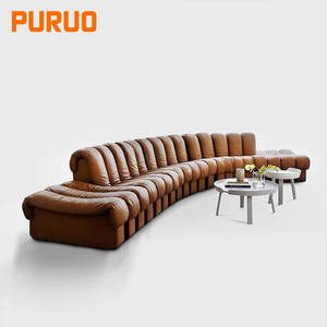 Puruo - Juego de Sofás Modulares en Forma de C de 7 Plazas, Muebles Foshan OEM de Alta Gama, Sofás de Piel Sintética Italiana de Lujo para Salón de Recepción de Villas - Product Image 3