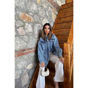 Chaqueta vaquera azul oversize para mujer, estilo vintage, de algodón, con botones al frente, manga larga, prenda exterior de moda. - Product Image 2