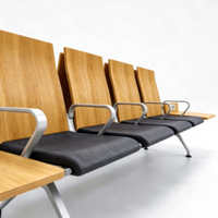 Chaise d'attente moderne 3 places, chaises de salle d'attente d'aéroport et d'hôpital, banc public avec dossier en bois et pieds en métal