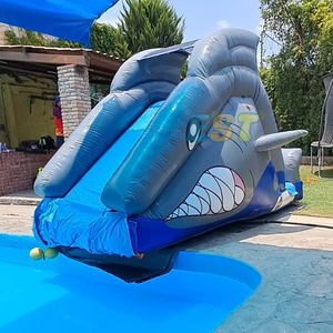 외부 상어 미니 풍선 수영장 슬라이드 풍선 부동 물 슬라이드 수영장을위한 풍선 물 슬라이드 재미있는 게임 - Product Image 3